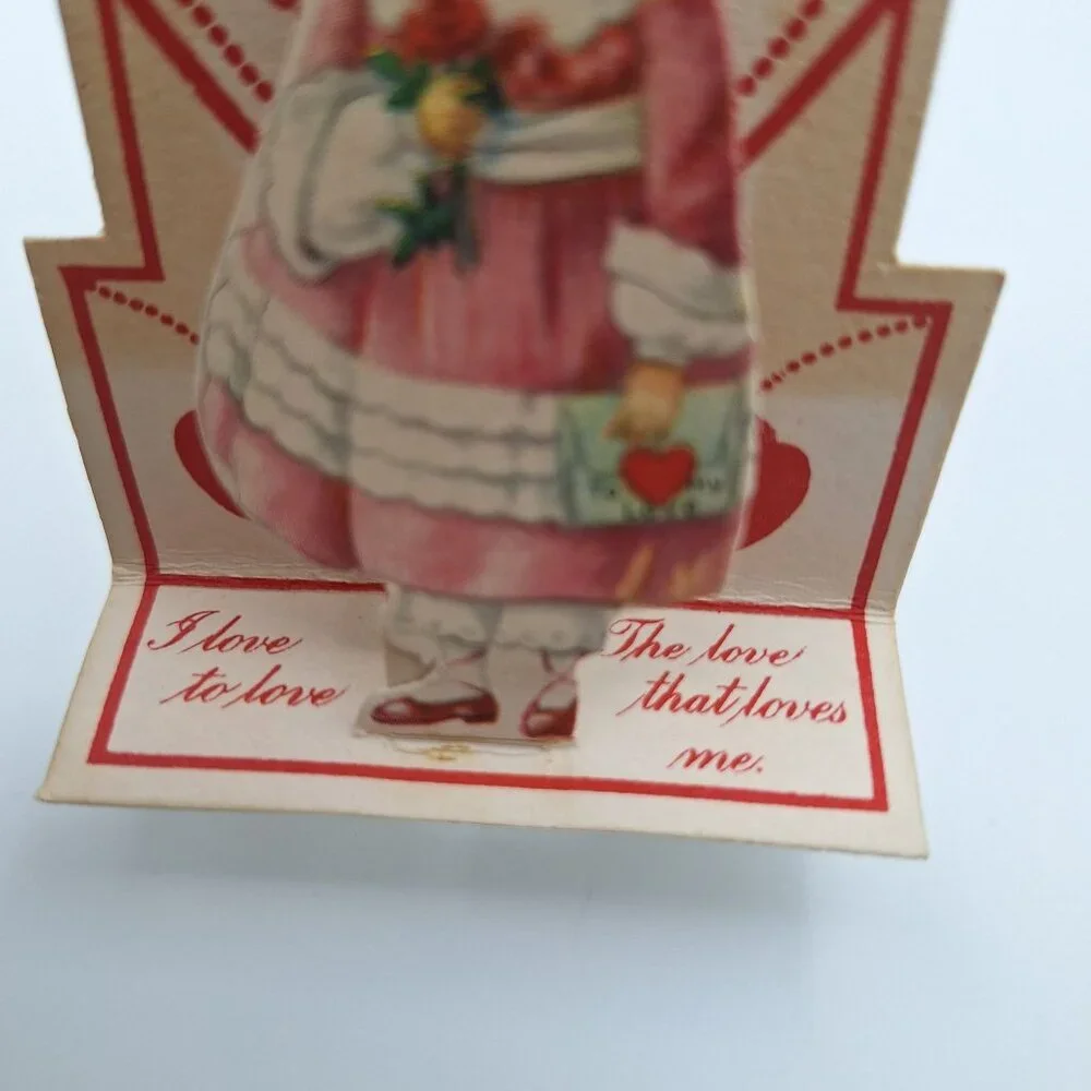 Vintage Valentines Day Card Pop-Up Stand-Up‎ Girl Heart Love Note Junk Journal